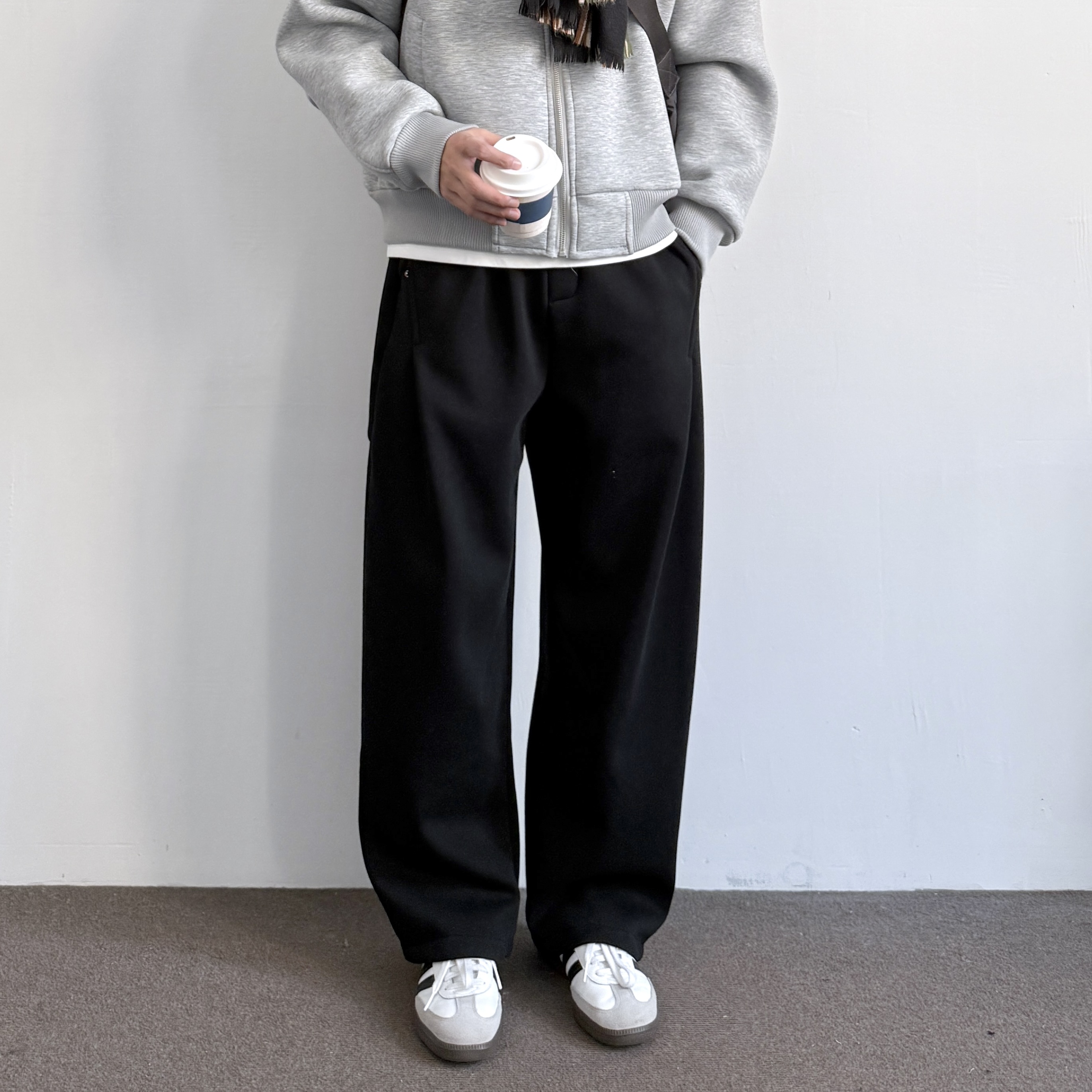 ONUN加绒加厚黑色休闲卫裤