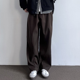 ONUN日系复古宽松直筒休闲长裤 百搭 松紧腰卡扣腰带廓形垂坠感西裤
