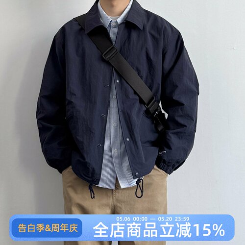 日系复古宽松休闲翻领教练夹克