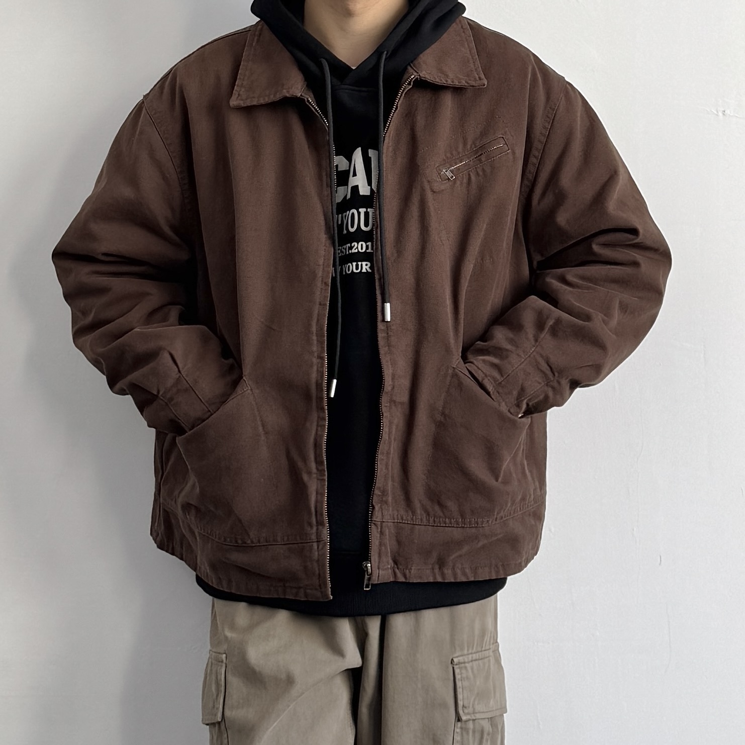 复古重磅水洗帆布工装棉服夹克