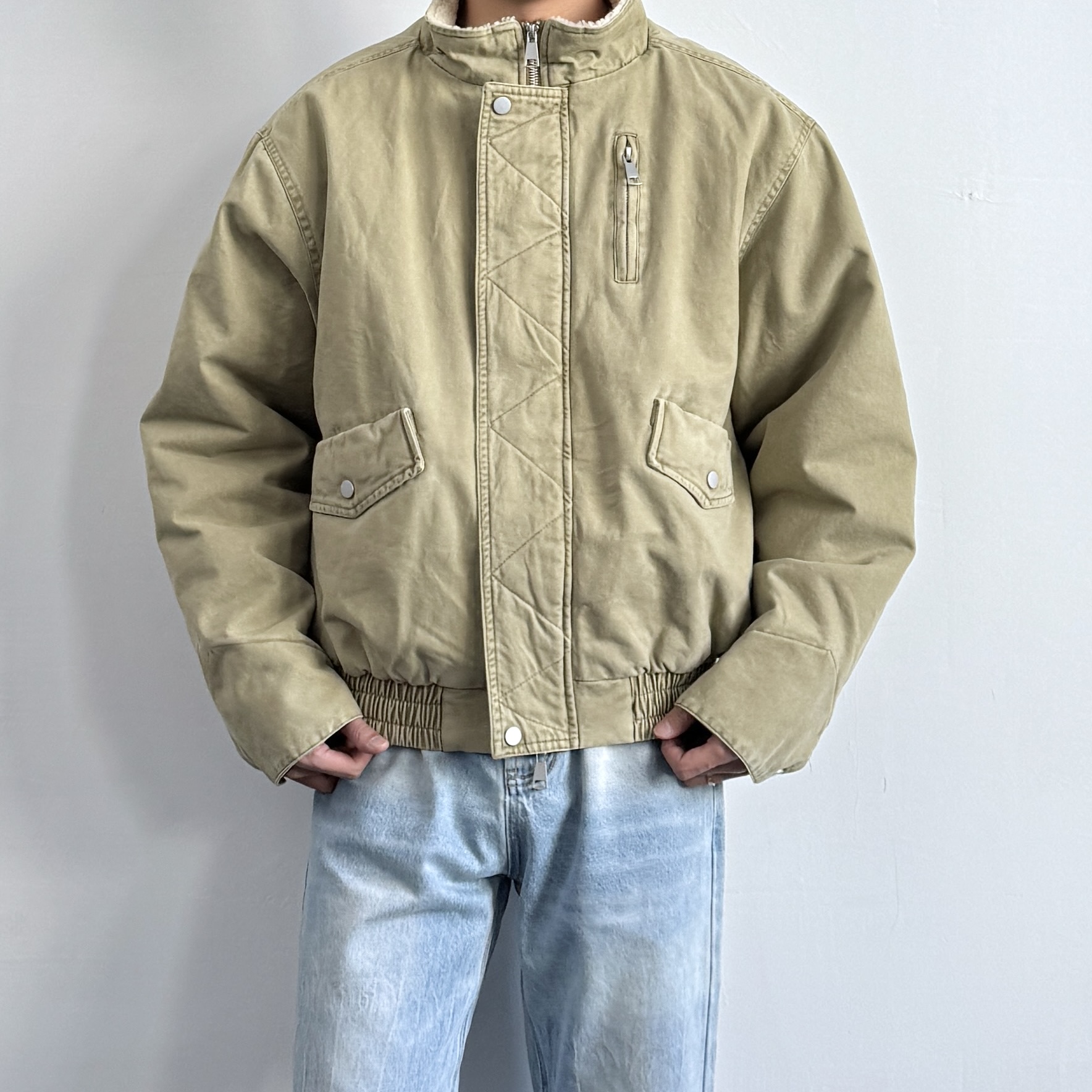 美式复古羊羔绒内里夹克棉服