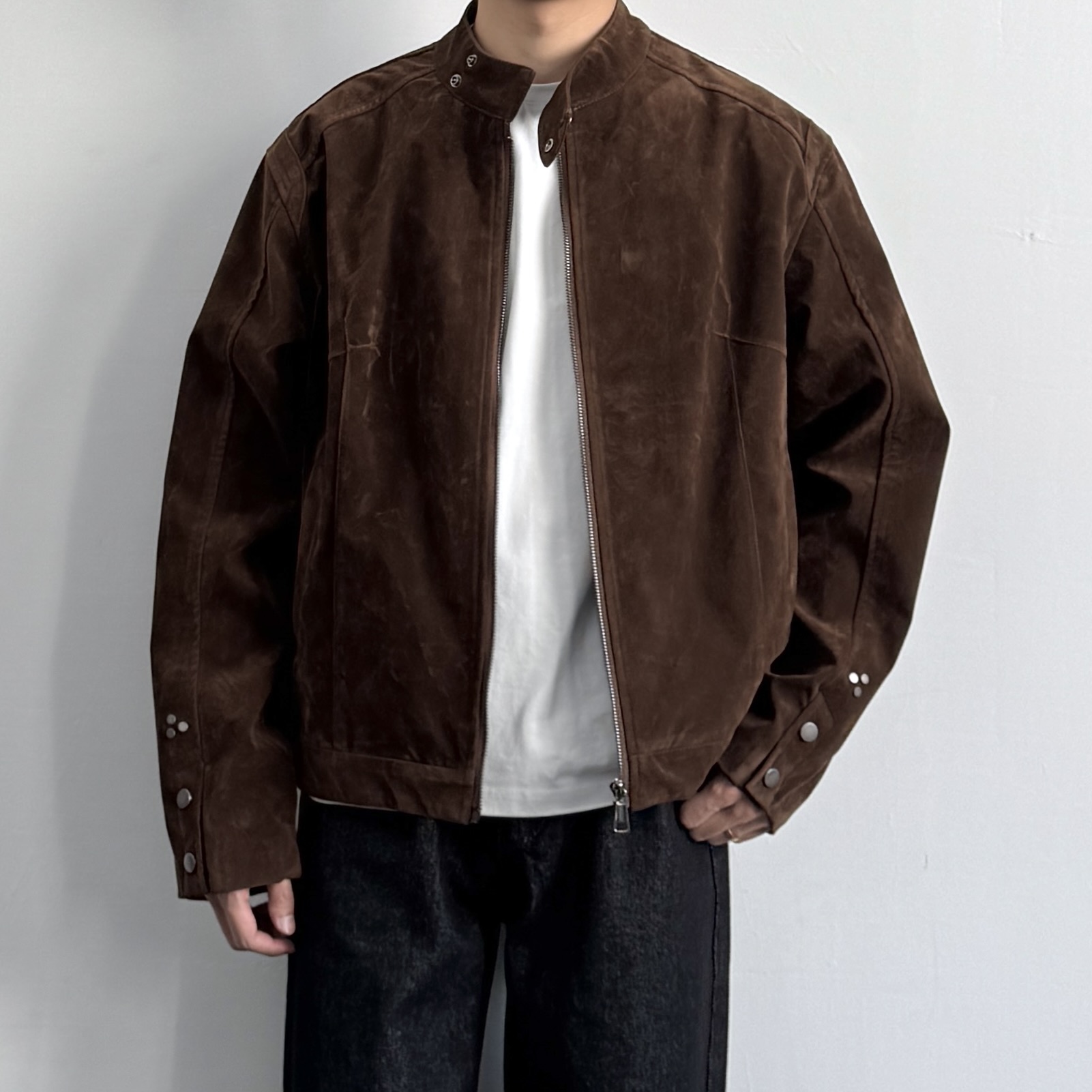 ONUN仿牛反绒麂皮立领哈灵顿夹克