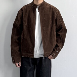 ONUN秋季 美拉德复古仿牛反绒麂皮立领夹克哈灵顿cleanfit外套 新款