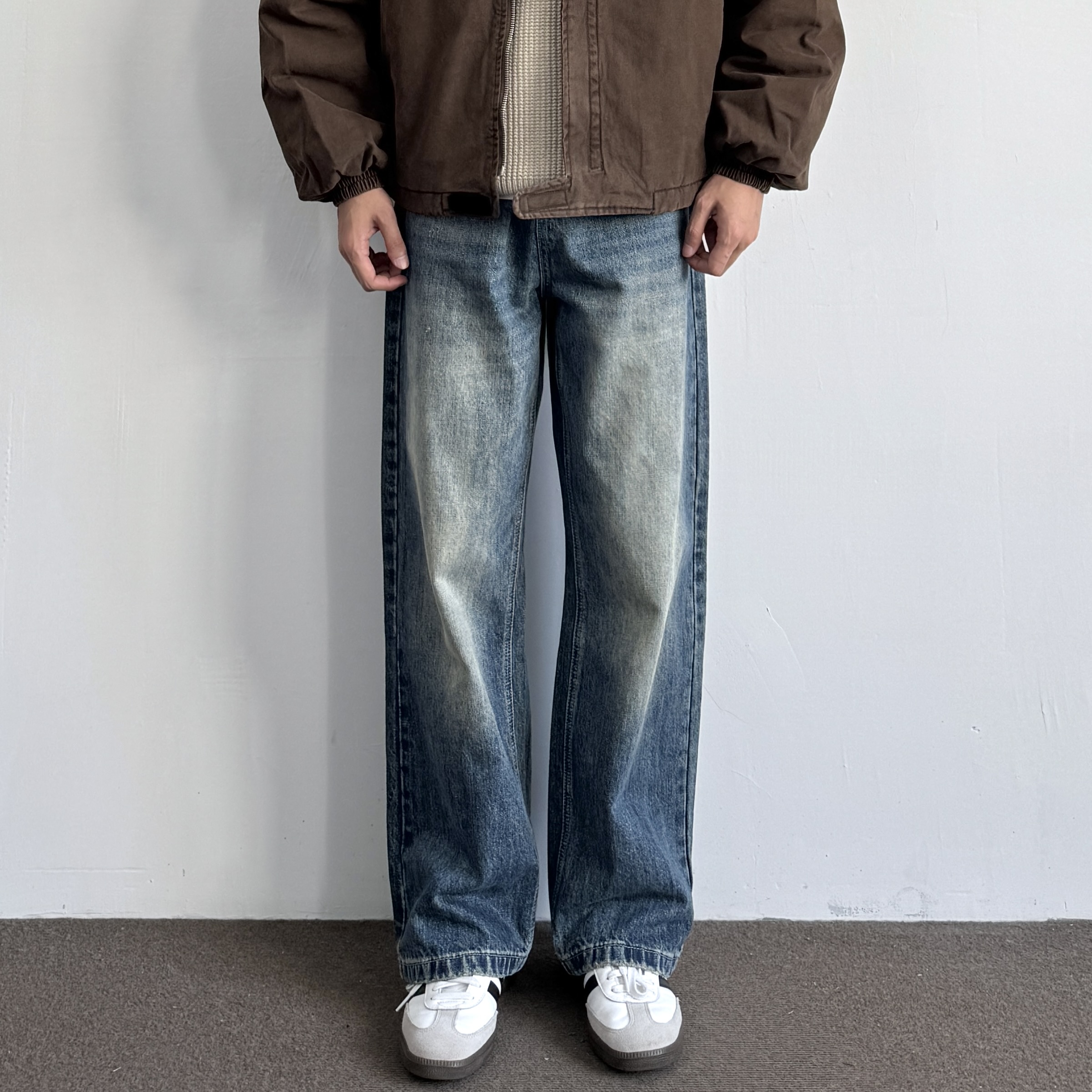 ONUN美式复古水洗做旧直筒牛仔裤