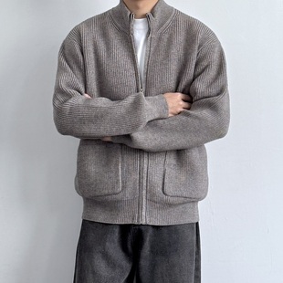 ONUN 重磅850g加厚编织立领拉链毛衣新款抗起球老钱风针织衫外套