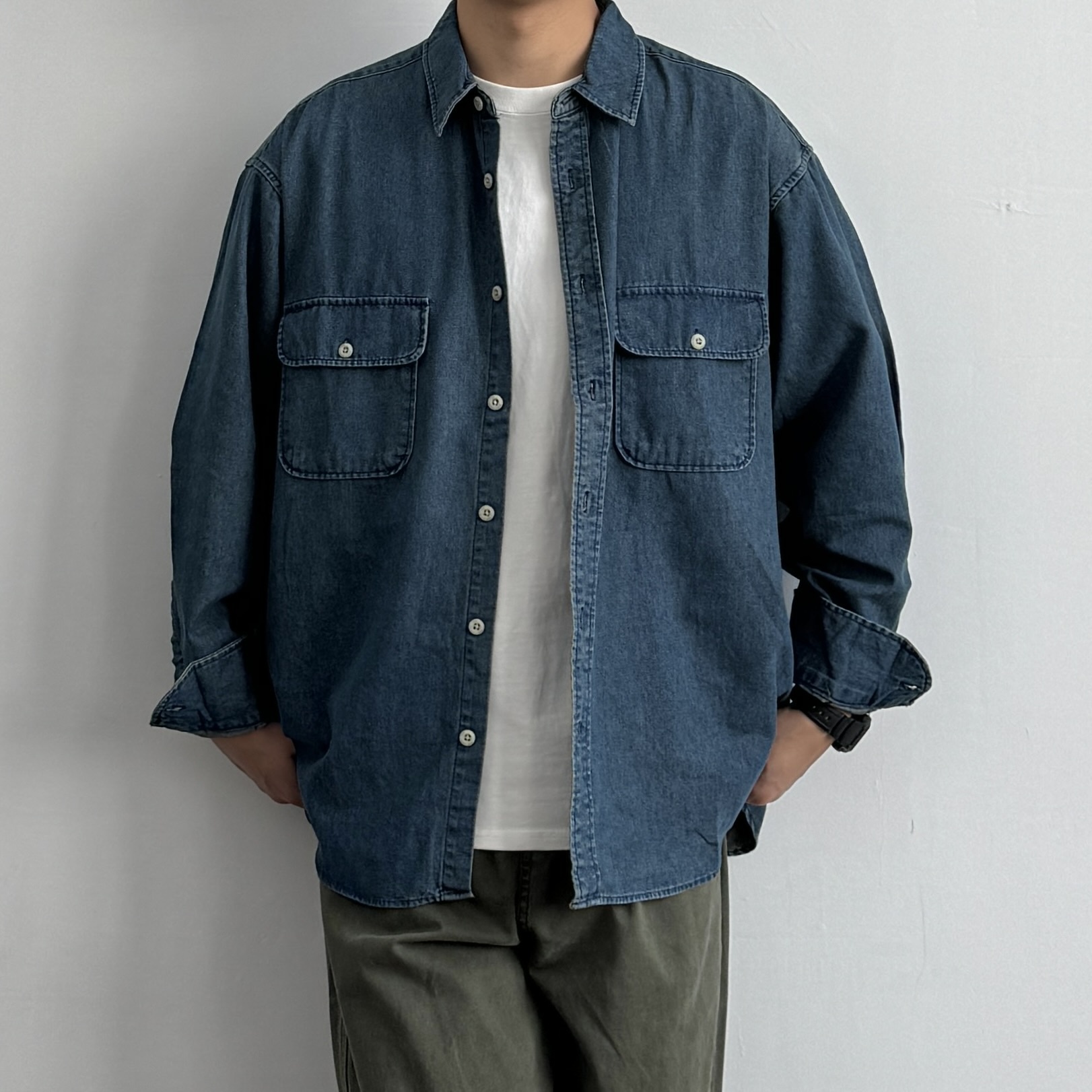 ONUN日系复古宽松工装牛仔衬衫