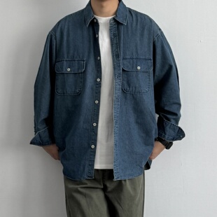长袖 双口袋牛仔衬衫 百搭宽松廓形休闲衬衣外套 日系复古工装 ONUN