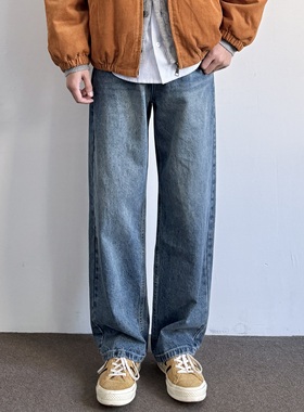 ONUN 复古水洗做旧宽松直筒蓝色牛仔裤2025新款美式百搭休闲长裤