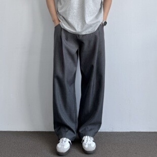 百搭松紧腰垂坠感通勤休闲长裤 ONUN 高级感灰色宽松打褶直筒西裤