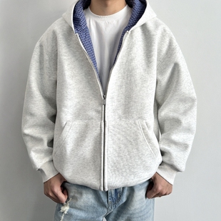 ONUN miu系外套 复古蓝格纹连帽拉链卫衣百搭短宽休闲cleanfit开衫