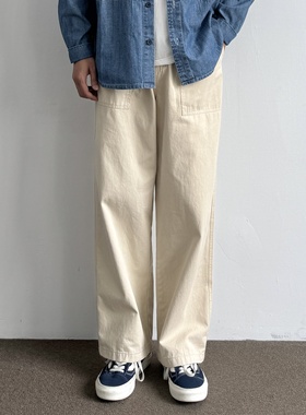 ONUN 日系复古棉质宽松直筒工装裤男百搭休闲正插袋松紧腰长裤潮