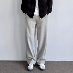 ONUN复古燕麦灰休闲垂感直筒卫裤 百搭纯色宽松抽绳松紧腰运动长裤
