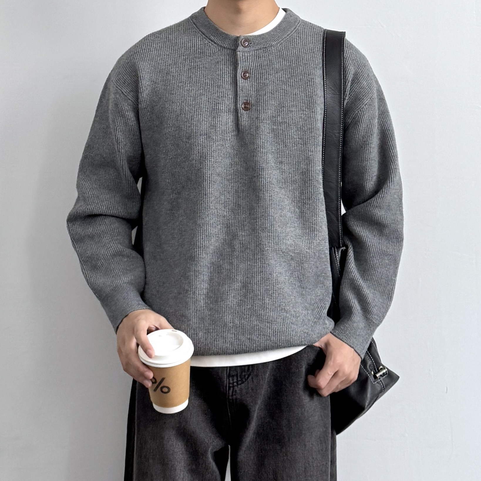 ONUN美式复古亨利领长袖毛衣