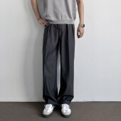 百搭半松紧腰休闲长裤 ONUN 高级感灰色休闲通勤宽松直筒中缝西裤