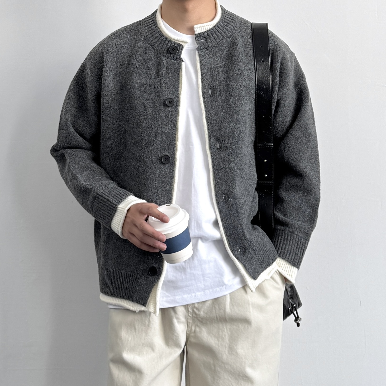 秋冬新款复古开衫圆领毛衣