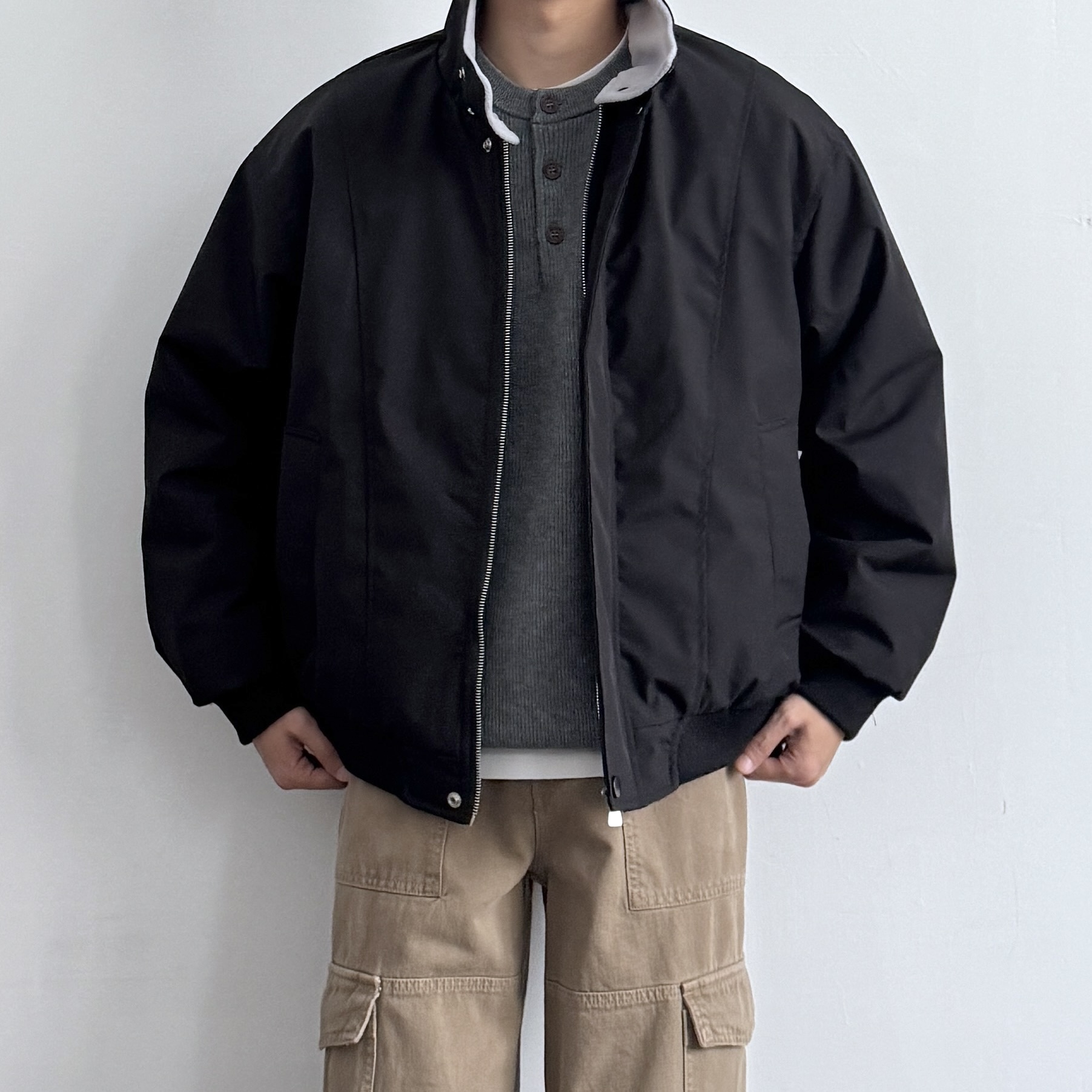 美式复古秋冬加厚宽松立领棉服