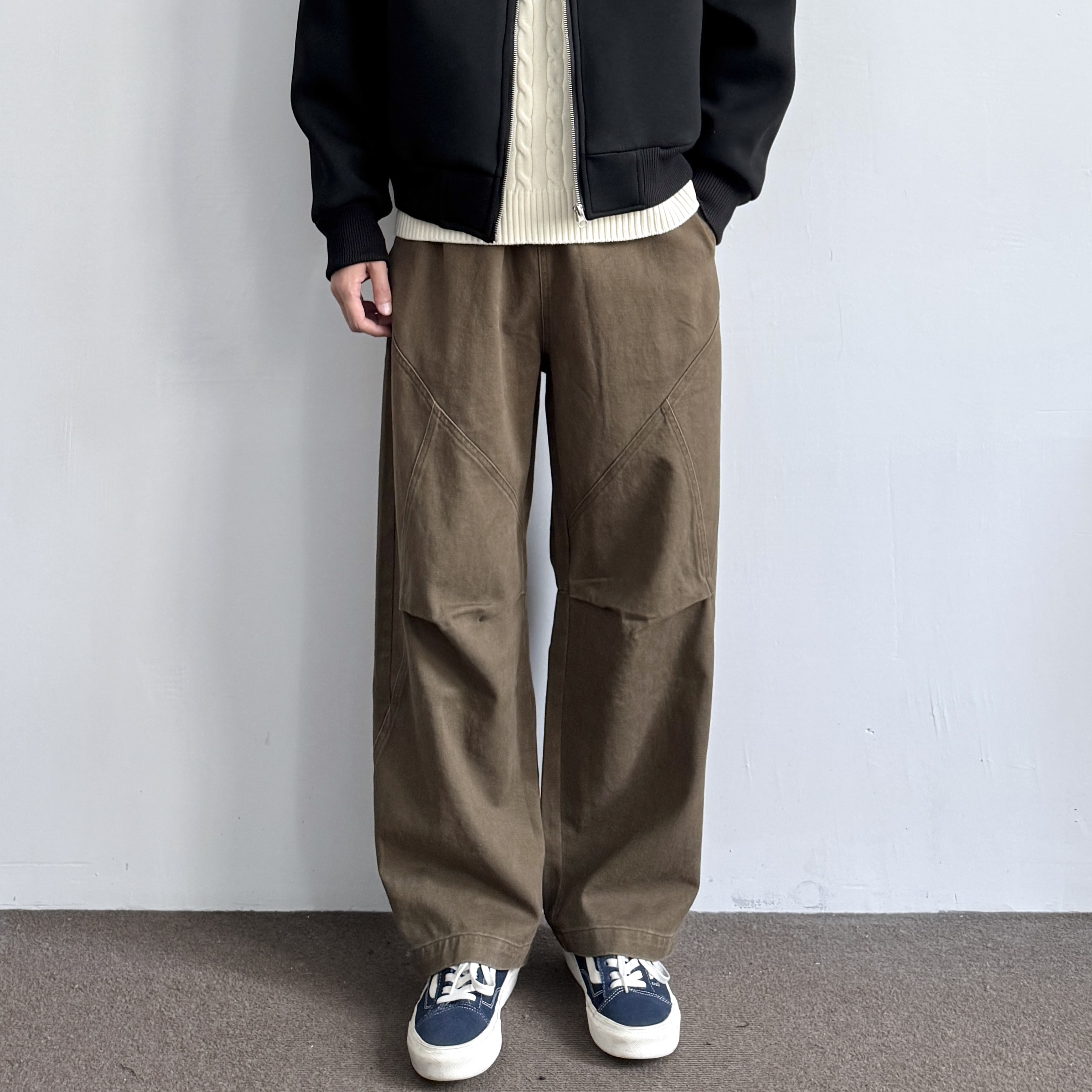 ONUN日系复古石磨水洗棉质弯刀裤