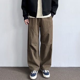 裤 抽绳松紧腰宽松百搭直筒工装 日系复古石磨水洗棉质弯刀裤 ONUN