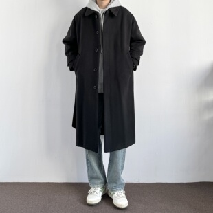 ONUN复古宽松毛呢大衣可拆卸腰带2026新款 翻领呢子外套 休闲中长款