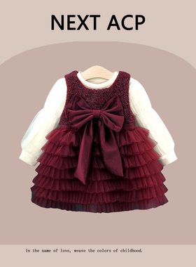 英国NEXT ACP婴儿秋冬公主连衣裙女宝宝一周岁红色过年拜年服礼服