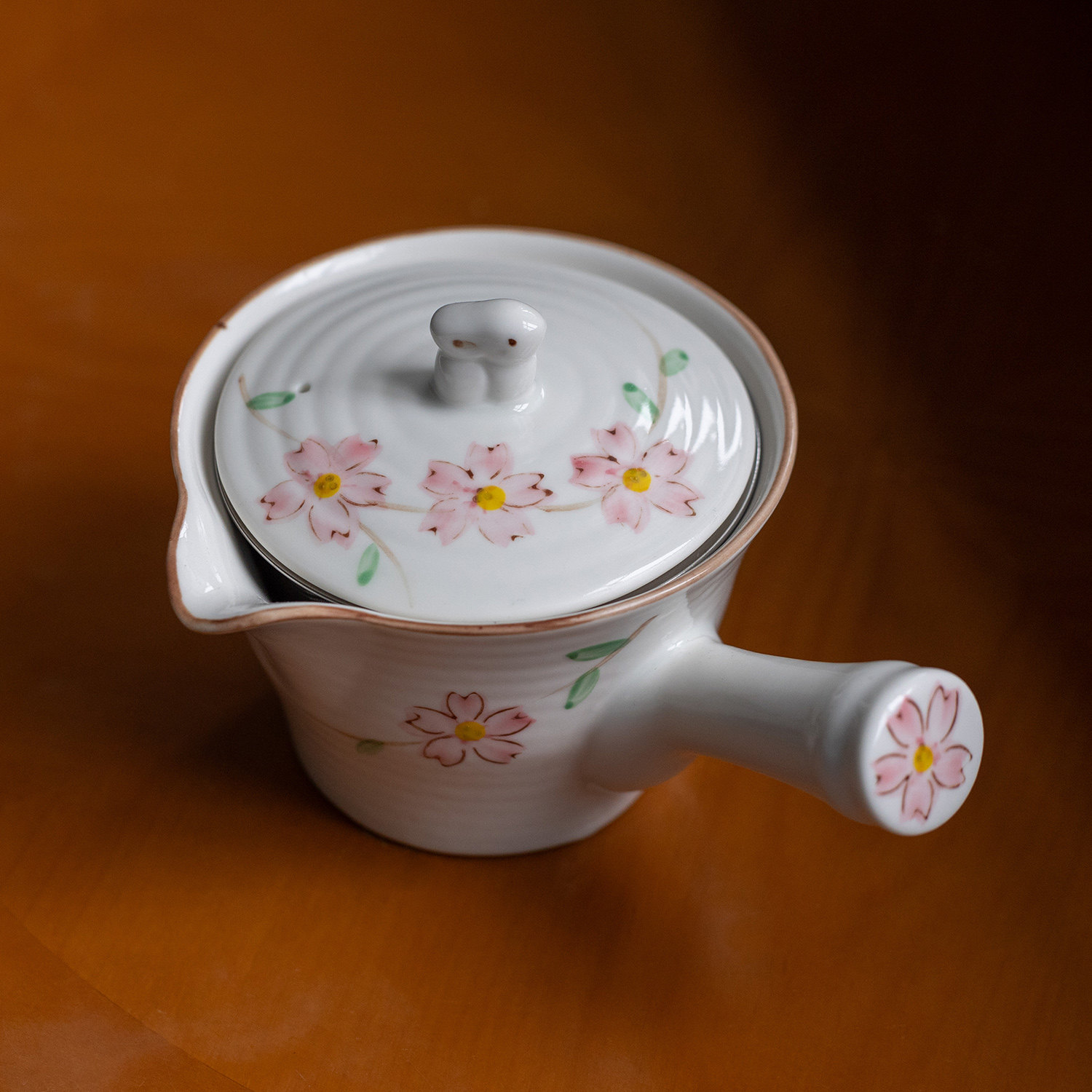 少女心萌系粉樱花兔子茶壶茶具套装配滤网侧把壶日本进口美浓烧