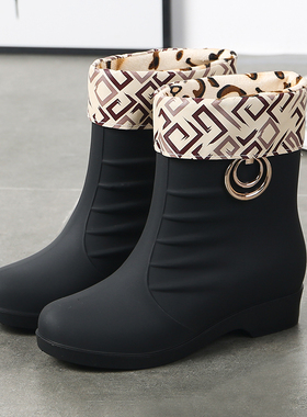 时尚韩版雨鞋女款成人中筒秋冬加棉保暖防滑防水厨房工作潮流雨靴