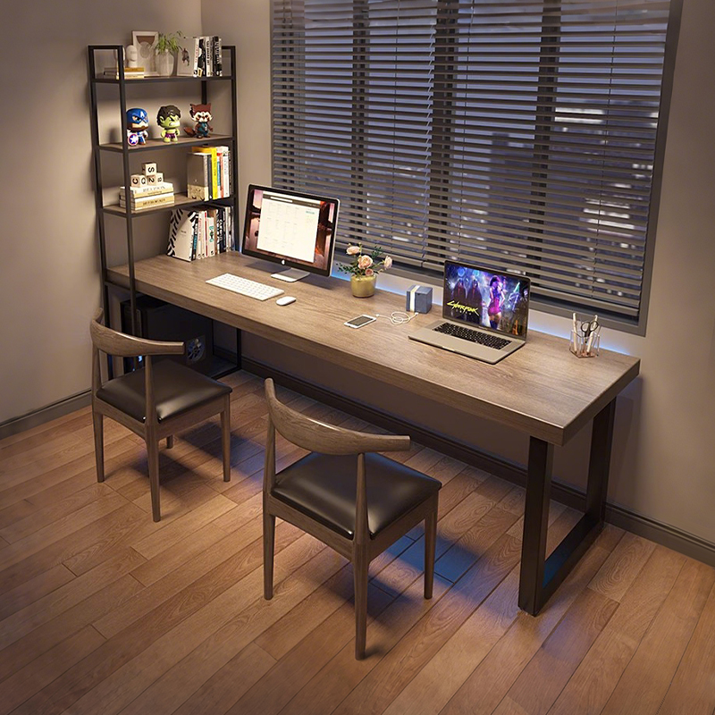 实木电脑桌台式家用学习桌写字台靠墙书桌书架一体桌定制电竞桌子
