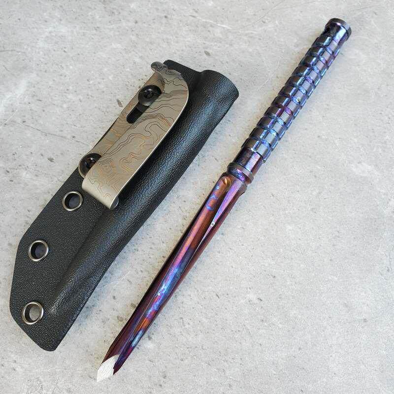 帐篷钉TC21钛合金手动铲刀多功能划厚玻璃瓷砖55HRC硬度K鞘钛腰夹