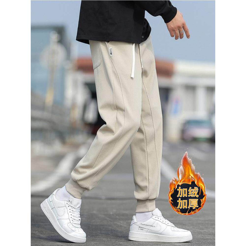 冬季加绒保暖八分裤男新款潮流小个子男生束脚运动卫裤宽松休闲裤