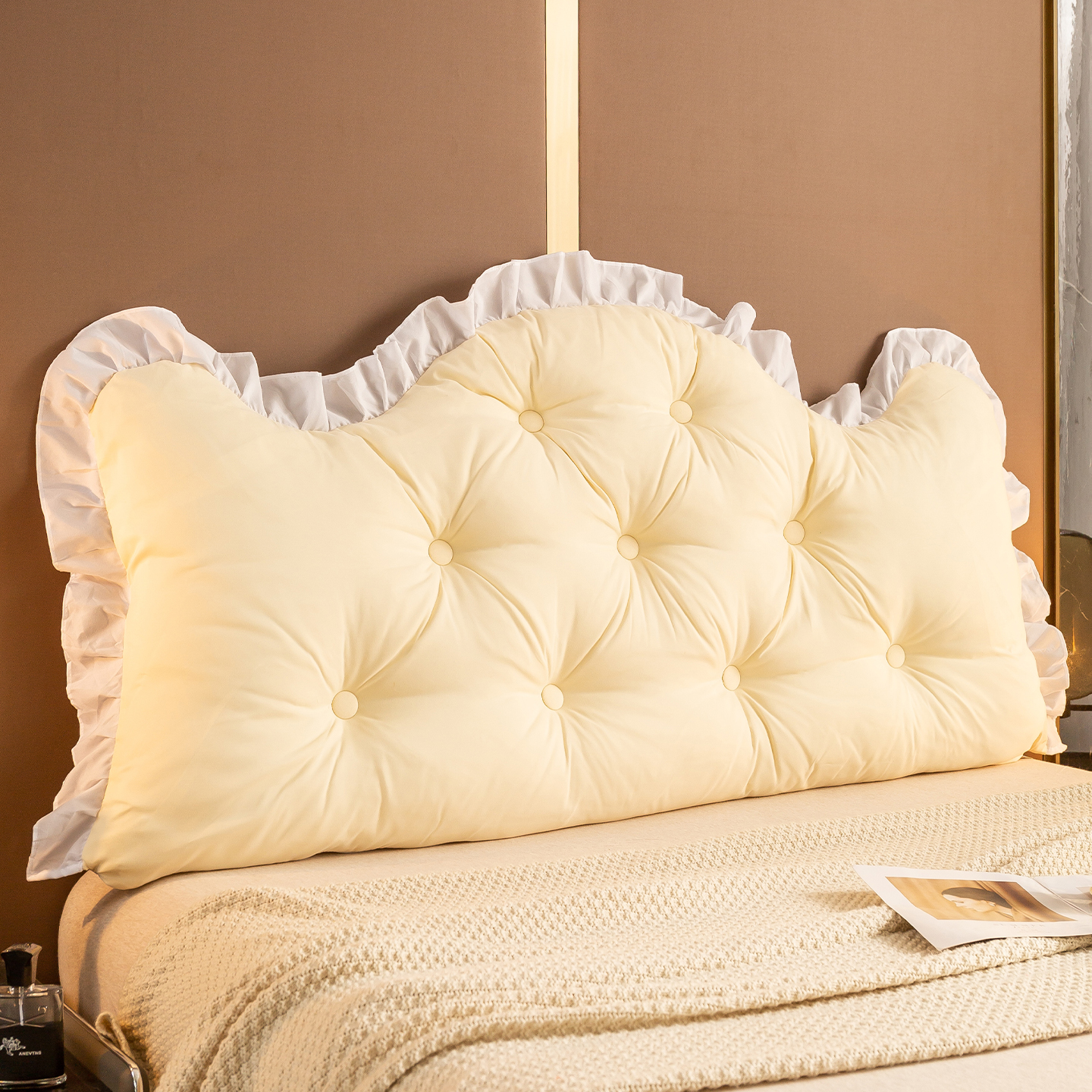 彩露床头靠垫米黄加高薄款