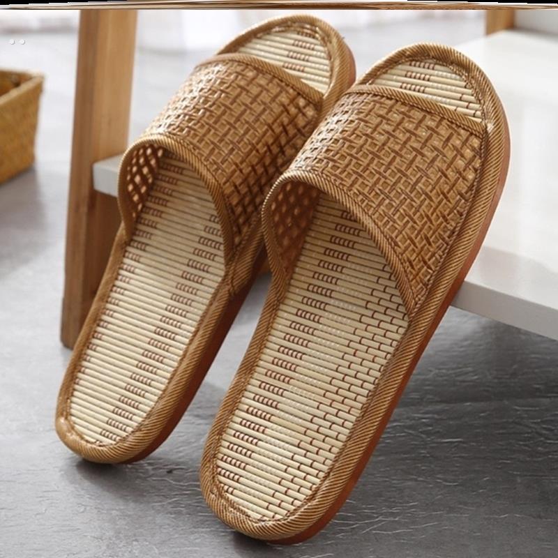 竹垫藤制男女家夏季家室内拖鞋日式棉麻厚底硬底
