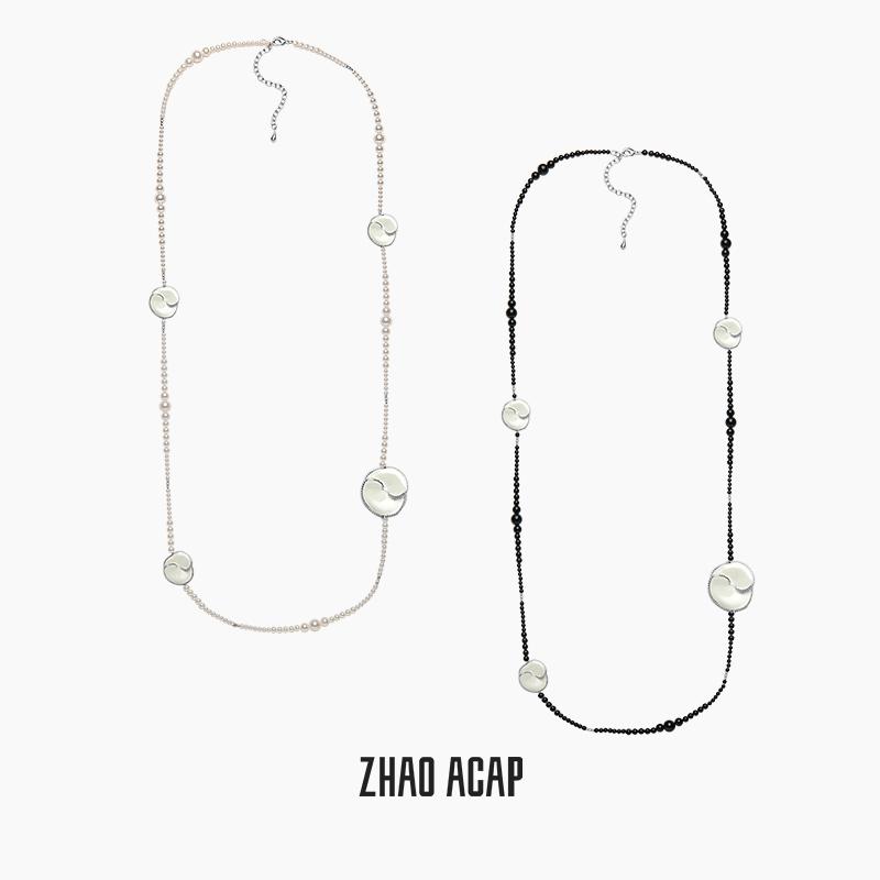 ZHAO ACAP原创设计虎刺梅多花白珐琅黑玛瑙珍珠长项链轻奢毛衣链