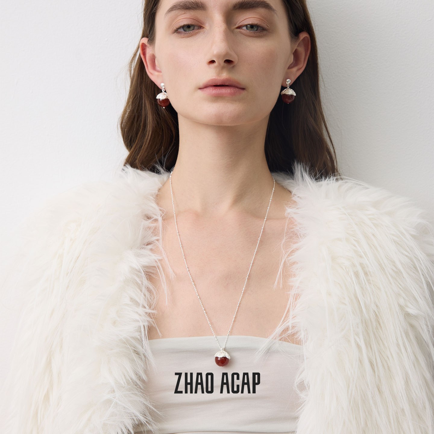 ZHAO ACAP原创设计莳萝红玛瑙耳钉项链