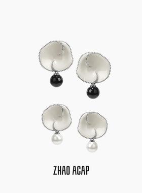 ZHAO ACAP虎刺梅白珐琅mini黑玛瑙/珍珠耳钉女花朵高级感甜美耳环