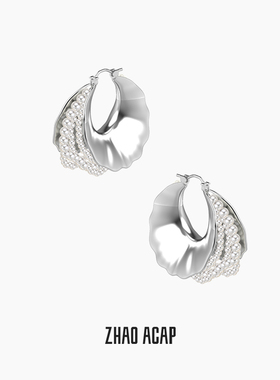 ZHAO ACAP原创设计小众高级时尚个性盐与淡奶油肌理金属珍珠耳钉
