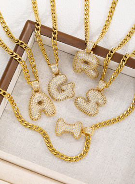 新款锆石字母吊坠铜镀18k真金气