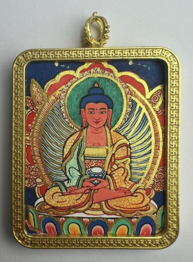 手绘描金画布唐卡金色乌盒八大守