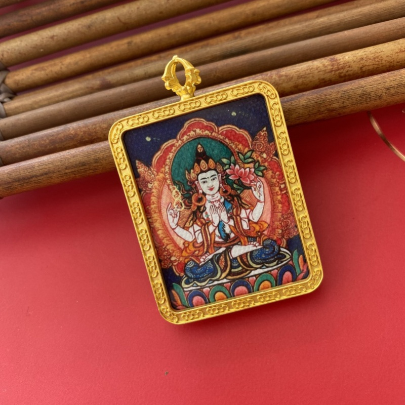 唐卡吊坠布艺嘎乌盒藏传画盒八大
