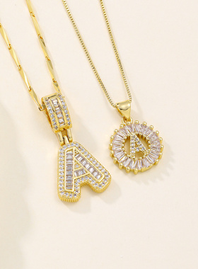 欧美热销冰糖满钻26英文字母项链