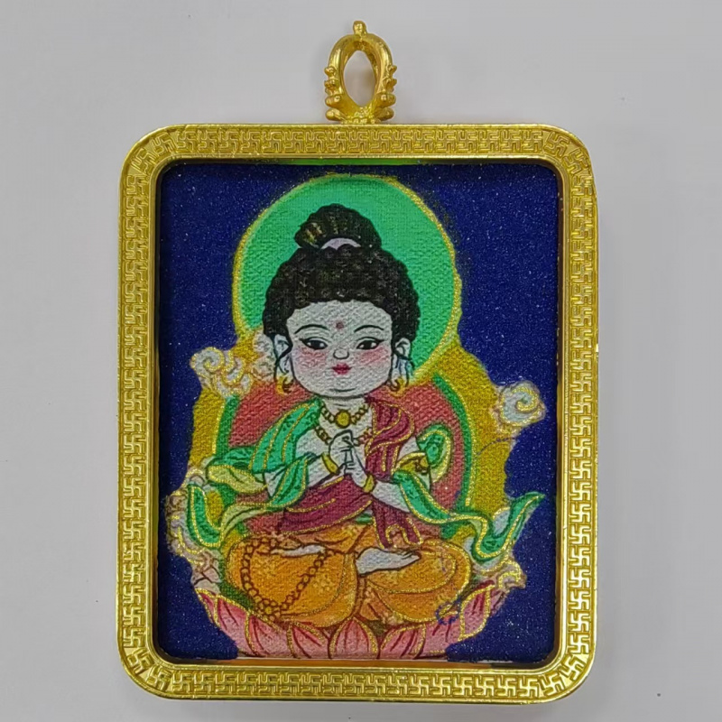 手绘矿砂描金八大守护神唐卡吊坠