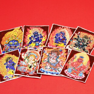藏传半手工手绘粗矿砂唐卡黄财神五爷大黑天画芯专用画布吊坠