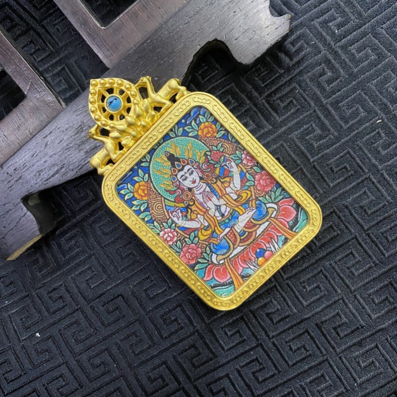 新品唐卡吊坠八大守护神项链布艺