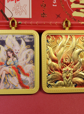 唐卡吊坠手绘描金九尾藏式唐卡钛