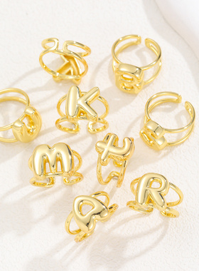 黄铜气球泡泡26字母钻石戒指个性