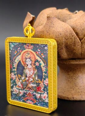 单面描金白度母4x5八宝莲花万字