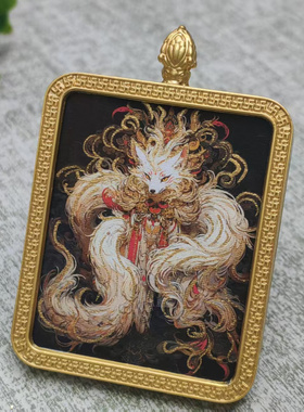 半手绘描金金色唐卡吊坠佛家道家