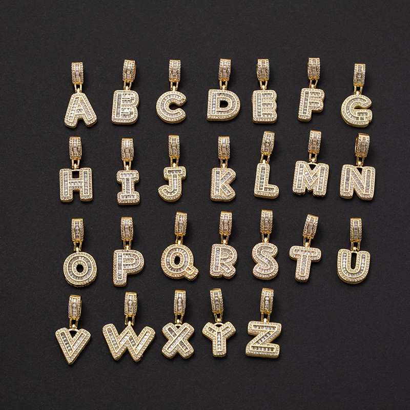 欧美热卖铜镶锆石嘻哈潮流梯方字