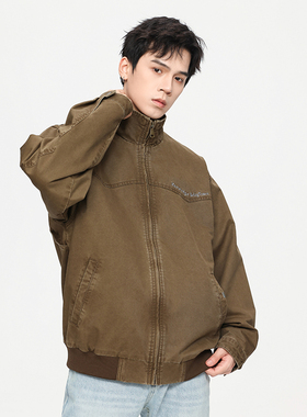 GTRG2025年秋冬立领宽松复古水洗工装夹克重磅300g字母刺绣外套