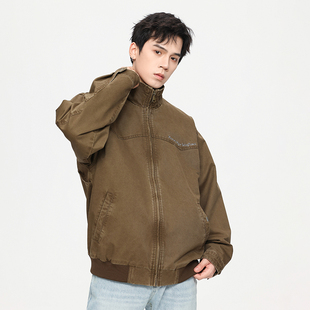 GTRG2025年秋冬立领宽松复古水洗工装夹克重磅300g字母刺绣外套