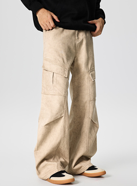 GTRG日系做旧大理石纹理休闲 长裤极简多口袋混搭工装风A字牛仔裤